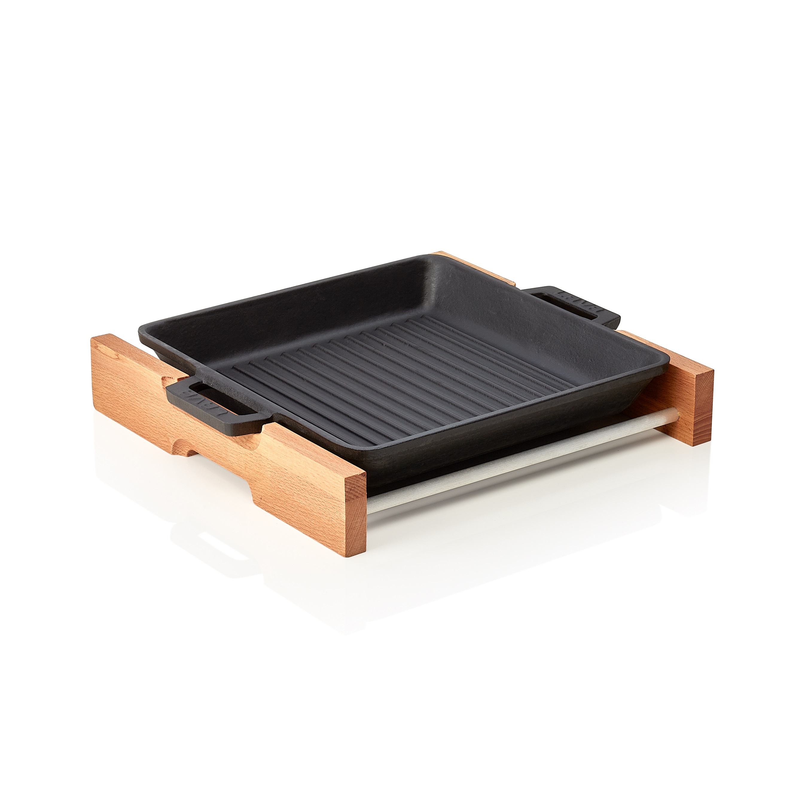 Grill-Servierpfanne 26cm LAVA mit Holzuntersetzer