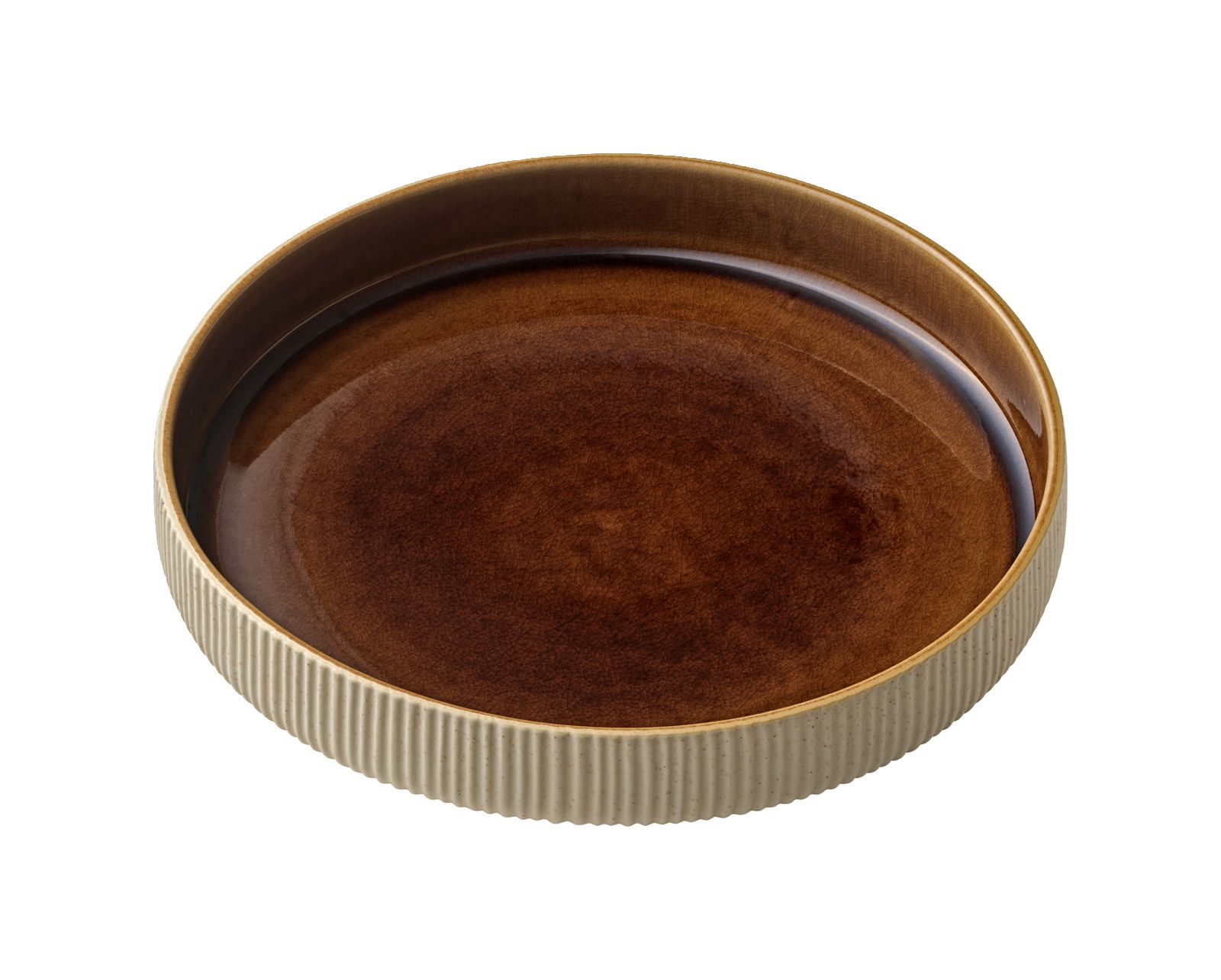 Teller tief rund hoher Rand 24cm Relief braun
