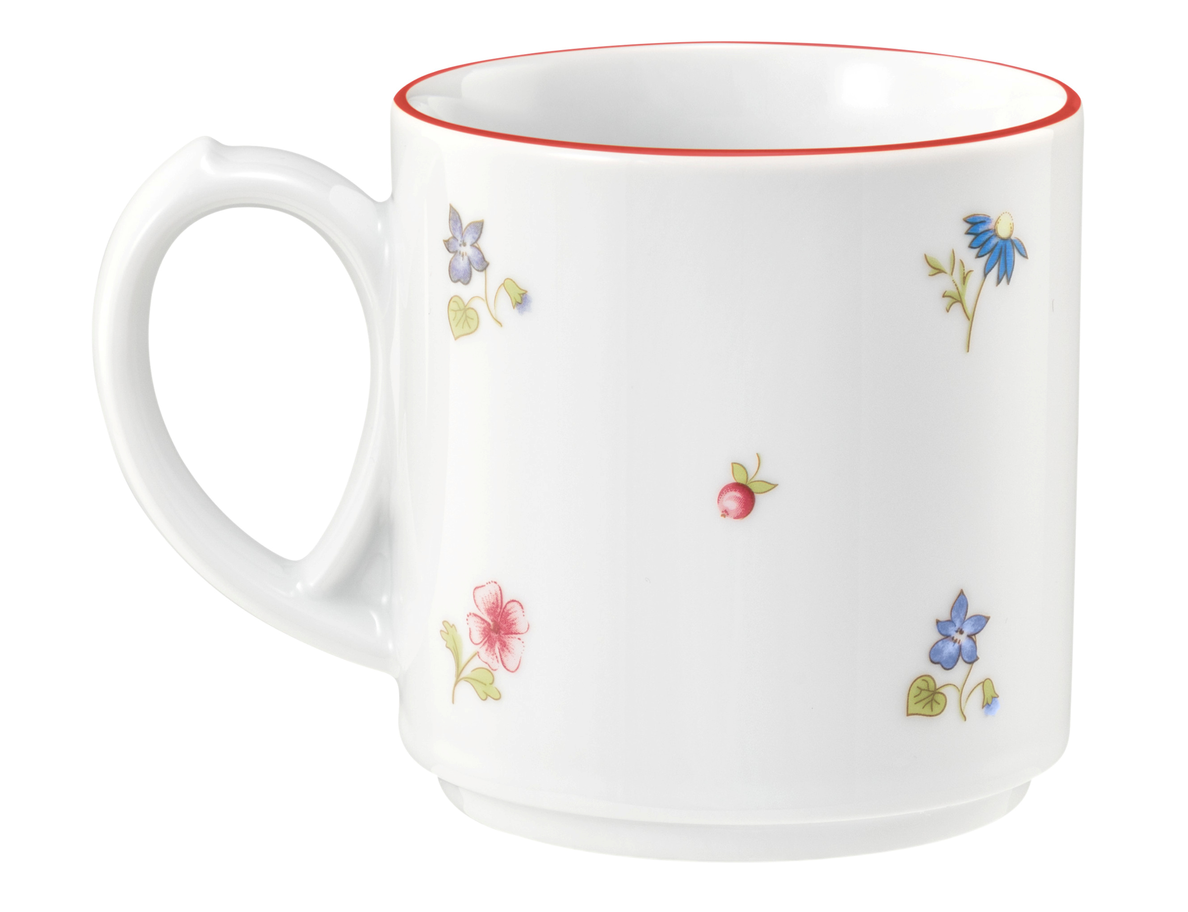 Becher rund mit Henkel 0,28l COMMUNITY streublume rote linie