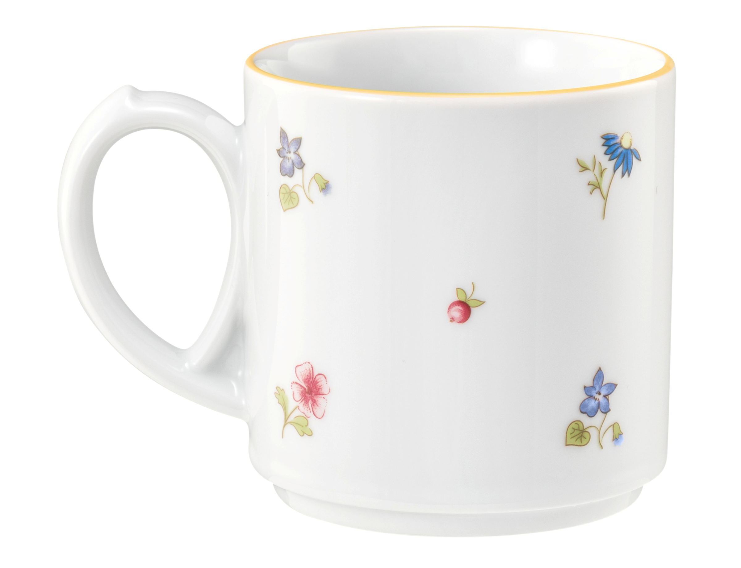 Becher rund mit Henkel 0,28l COMMUNITY streublume gelbe linie