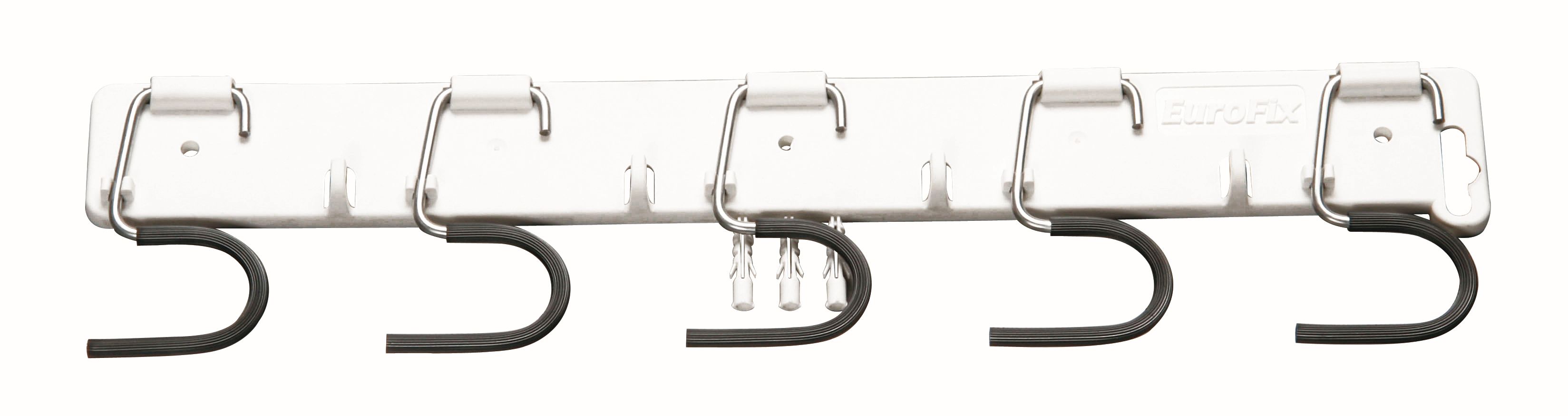 151107 Geräteleiste 440x50mm mit 5 Haken Kunststoff