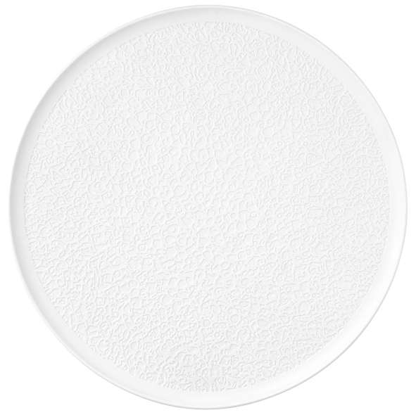 Platte rund 37,5 cm Vollrelief Nori bisquit weiss