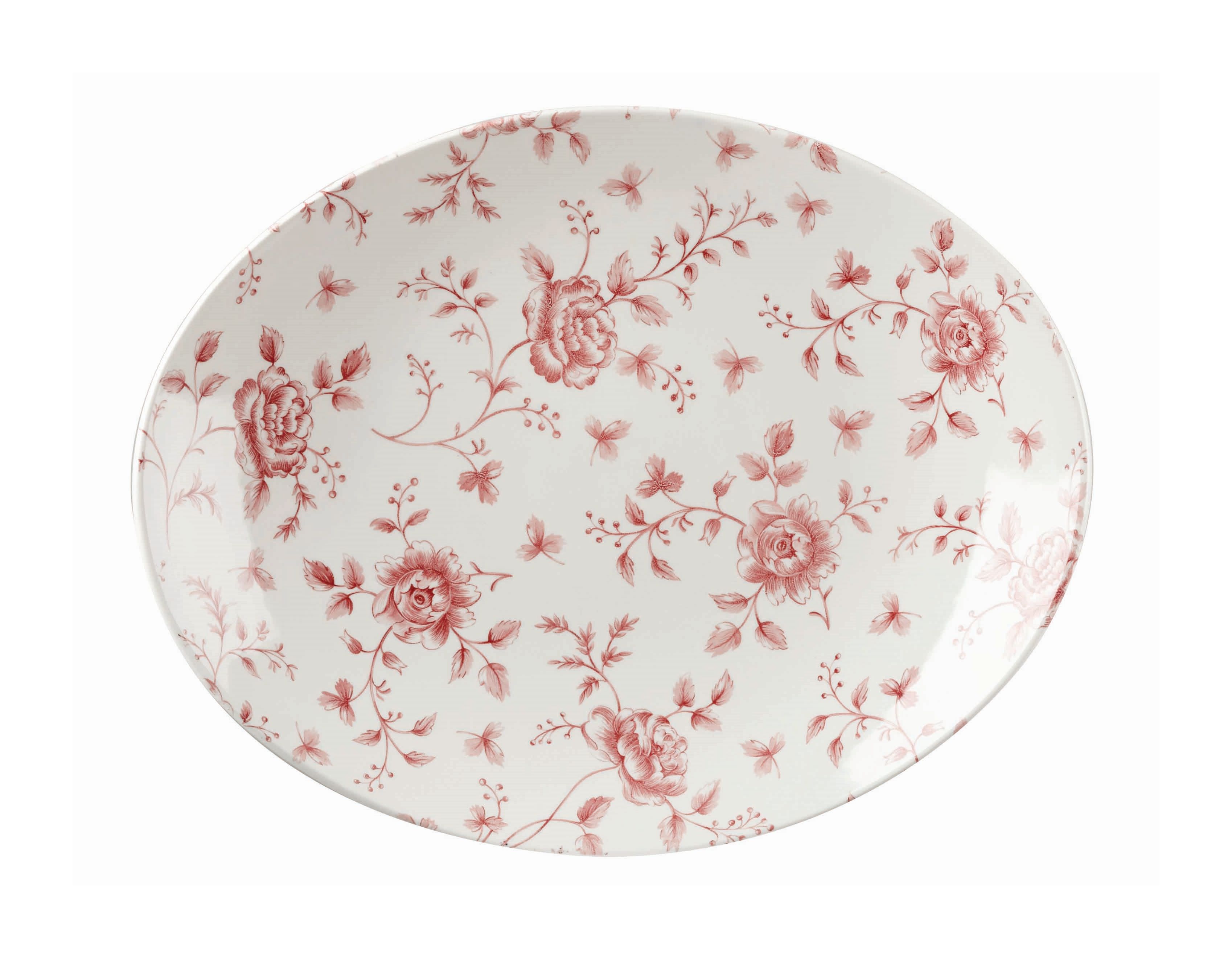 Platte oval coup 32x26cm VINTAGE PRINTS cranberry rose chintz